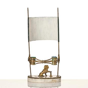 A late gustavian marble and gilt brass two-light reading lamp, late 18th century.