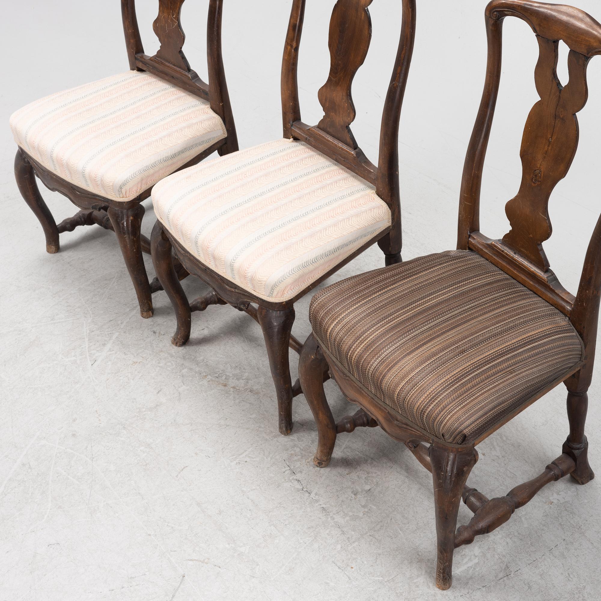 Stolar, 3 st, senbarock, 1700-tal.