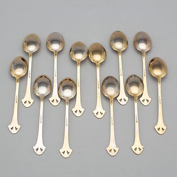 KAFFESKEDAR, 12 st, silver och emalj, Norge. Norne, 1900-talets första hälft-mitt. Tot vikt: 91 gram.