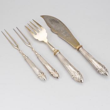 a four piece silver cutlery, with Swedish hallmarks. Weight including parts in silver plated brass ca 319 g.