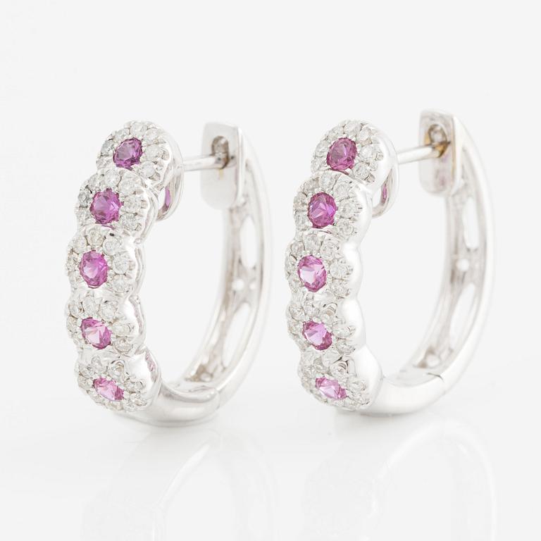 Earrings in 14K white gold with brilliant-cut diamonds and pink tourmalines.