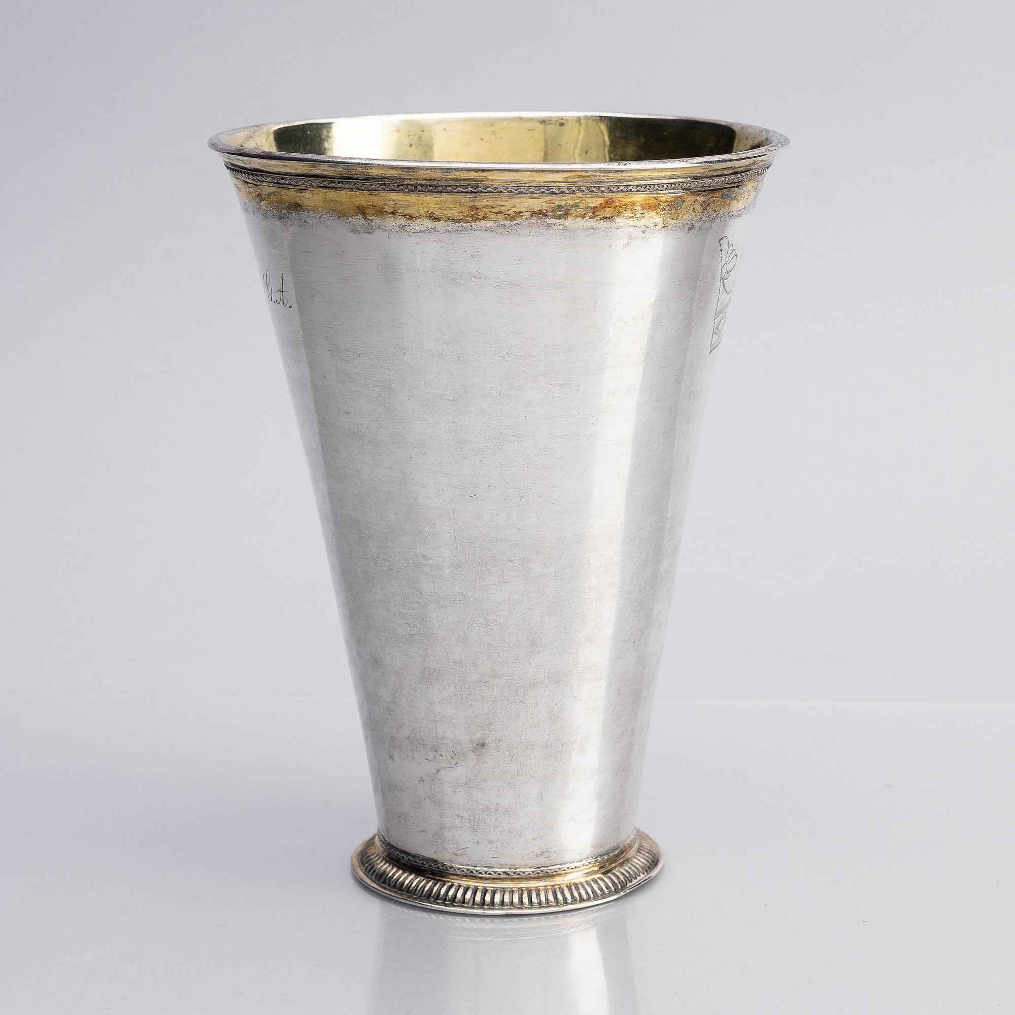 A Swedish 18th century parcel-gilt silver beaker, mark of Anders Hafrin, Gothenburg possibly 1726.