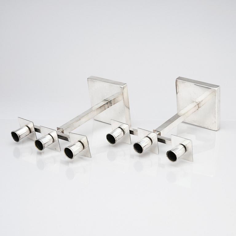 Rolf Engströmer, attributed to, a pair of silver plated candelabra, Fabriksaktiebolaget Kronsilver, Sweden 1930s.