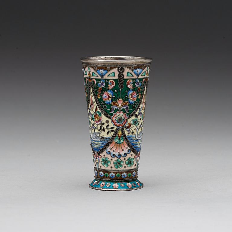 A Russian early 20th century silver and enamel beaker, maks of Konstantin Skvortsov, Moscow 1899-1908.