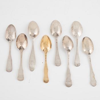 Swedish silver spoons, 7 pieces 18th century and one 19th century.