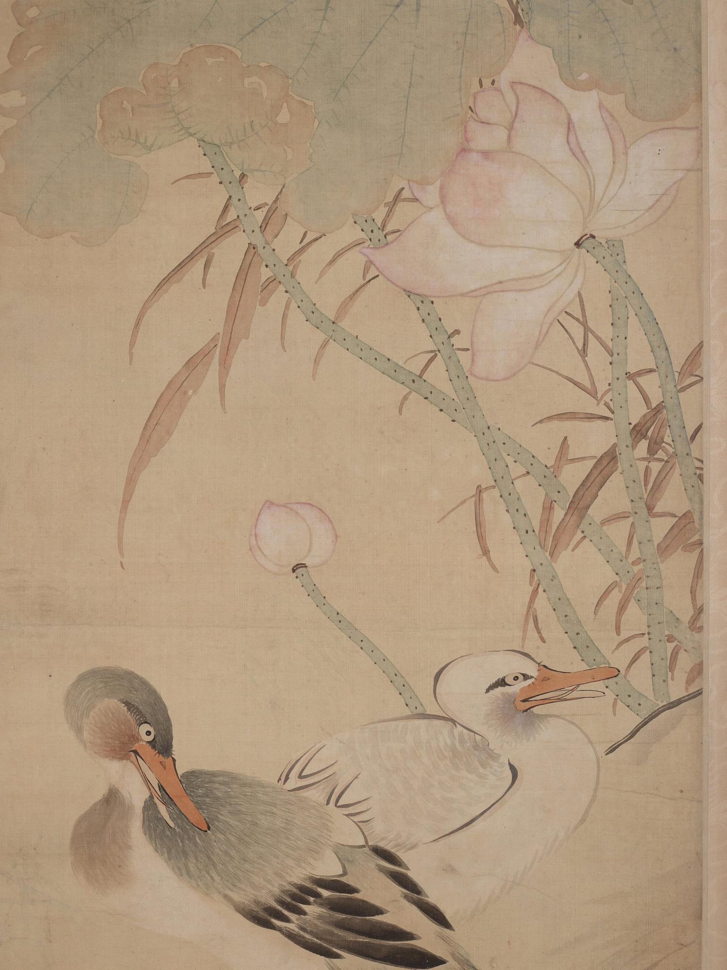 Ma Yuanyu After, Birds by a rock formation next to a lotus pond.
