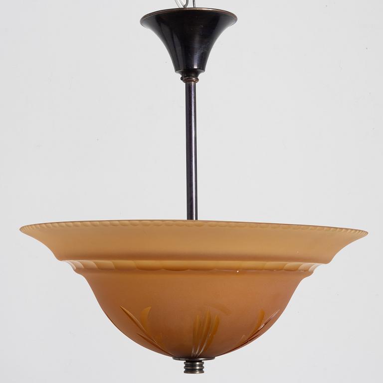 Edward Hald, taklampa, Orrefors, 1930-tal.