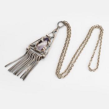 Pendant, pewter, Dansk Smyckekonst and bracelet, sterling silver, Owe Johansson.