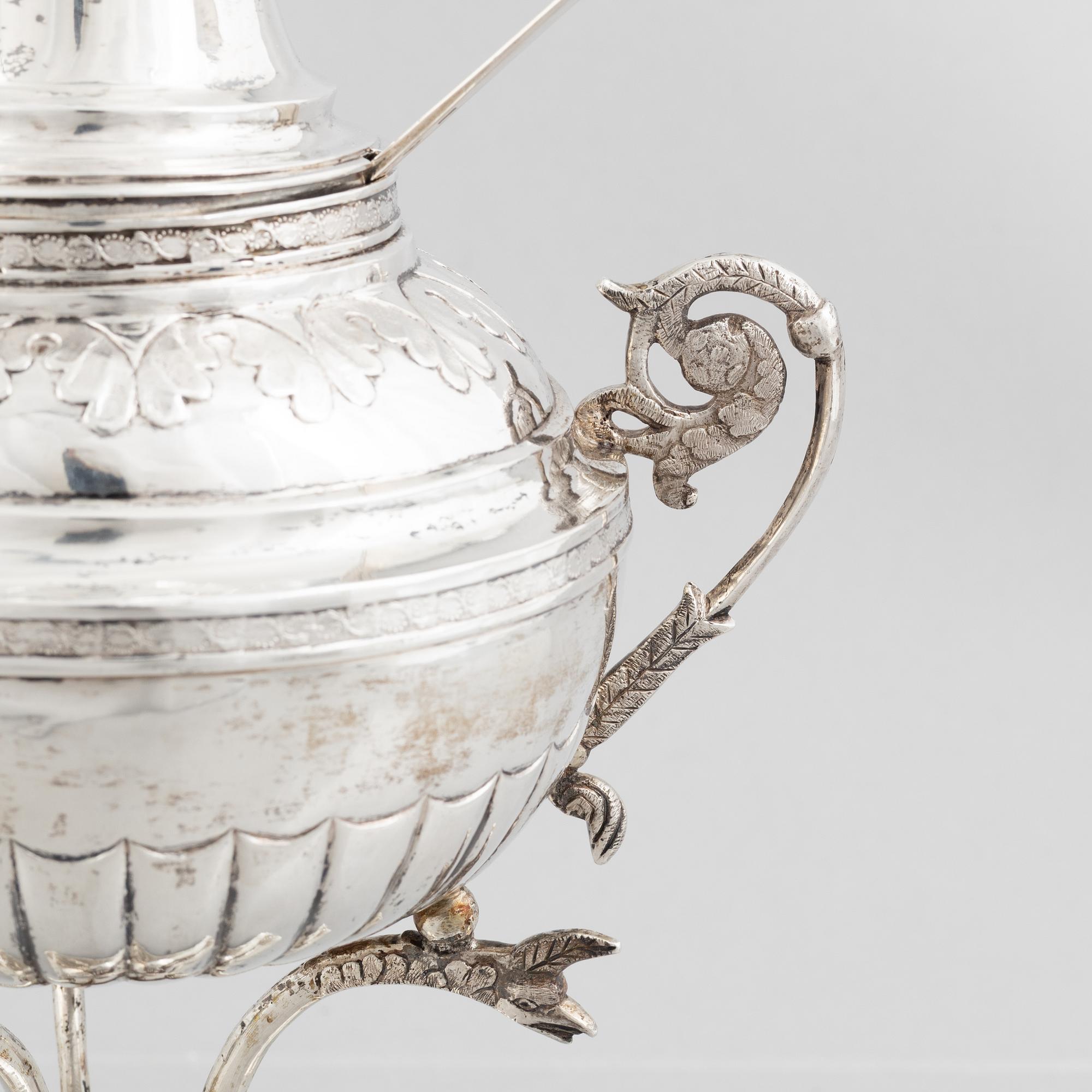 A Swedish Empire silver sugar bowl with sugar spoon, mark of Carl Lindström, Borås 1842.
