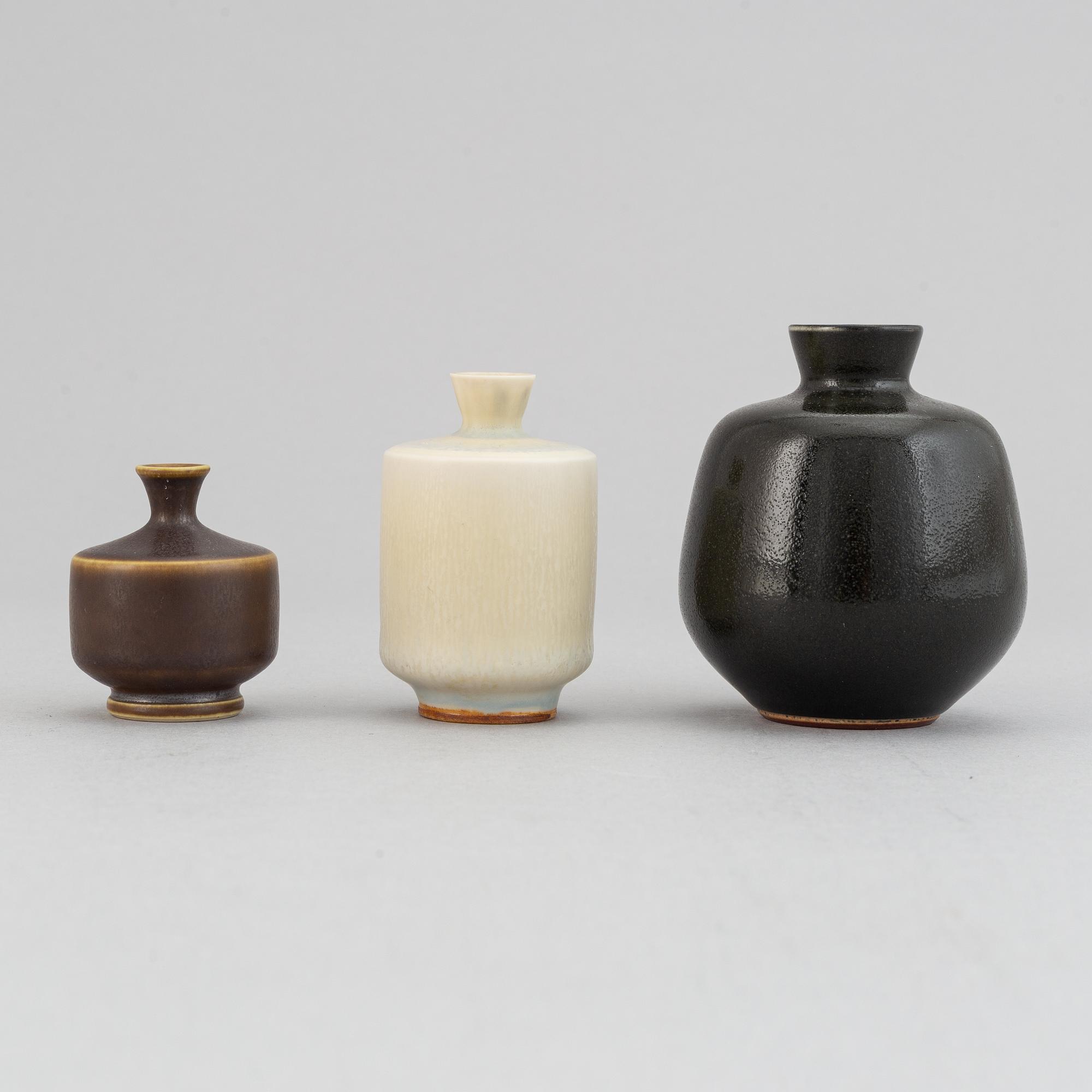 Berndt Friberg, a set of three stoneware vases, Gustavsberg studio, Sweden 1960's.