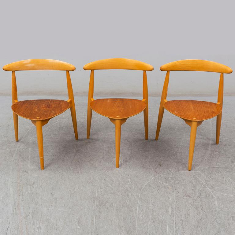 a set of three 'The heart chair' by Hans J Wegner, for Fritz Hansen, Denmark.