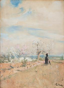 625. Carl Larsson, "Körsbärsblom" / "Kvinna i landskap" (Cherry blossom / Woman in a landscape).