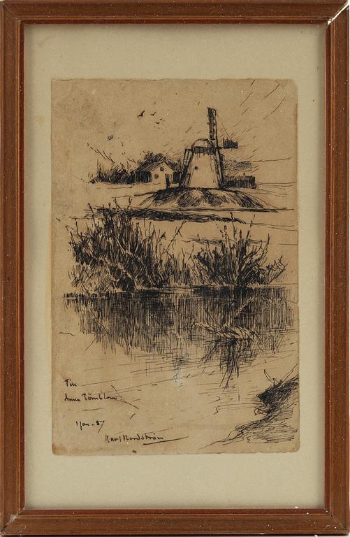 Karl Nordström, ink drawing, signed and dated 11 jan -87.