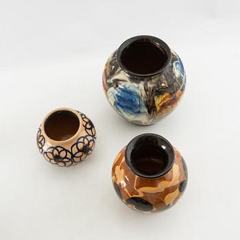 Vases 5 pcs Gabriel Burmeister and Uppsala Ekeby early 20th century glazed stoneware.