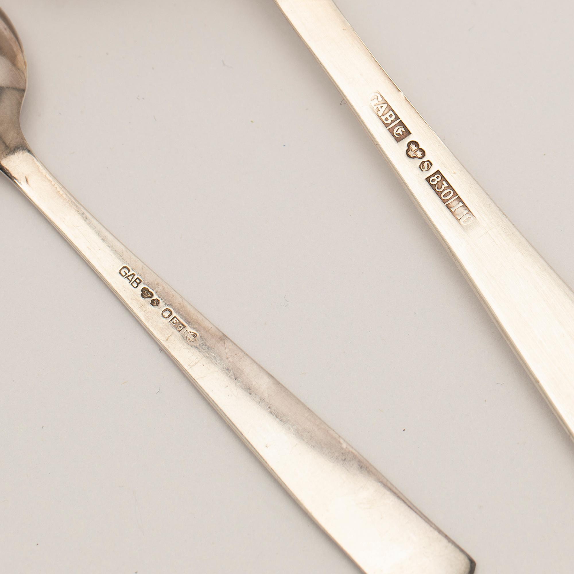 Jacob Ängman, kaffeskedar 12 st, samt tårtspade, silver, "Rosenholm", GAB, Stockholm.