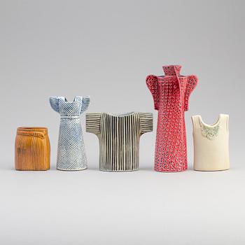 A set of five stoneware vases by Lisa Larson, Rörstrand.