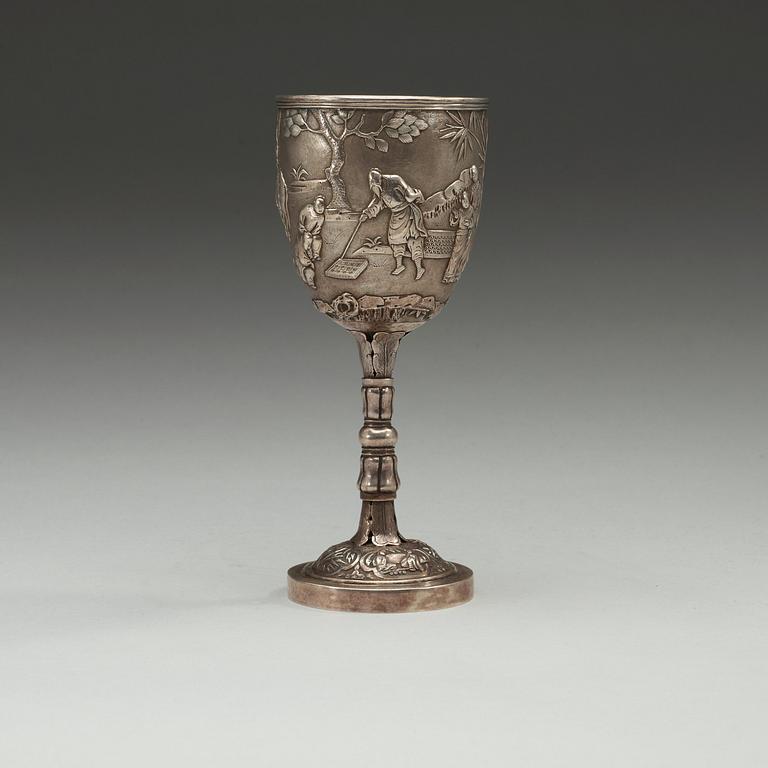 A silver goblet, makers mark, presumably Wing Chung, Hong Kong, 19th Century.