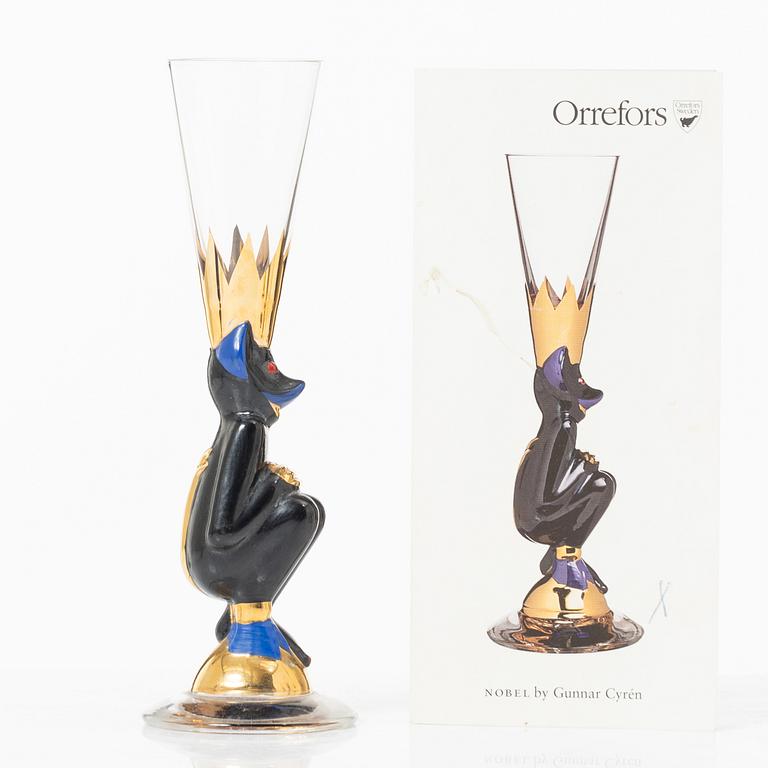 Gunnar Cyrén, schnaps glasses, 6 pcs, so called "Devil glasses", from the Nobel service, Orrefors.