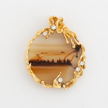 Pendant, design Siegfried Egger, 18K gold with agate and brilliant cut diamonds.