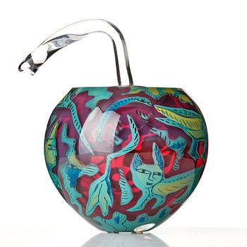 Ulrica Hydman-Vallien, a unique "Kabale" glass sculpture/ vase, Kosta Boda, Sweden 1987.