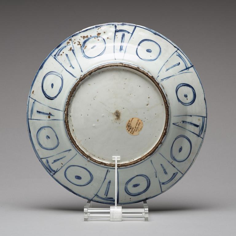 A blue and white kraak dish, Ming dynasty, Wanli (1572-1620).