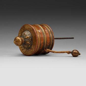 A copper and bronze prayer wheel, Tibet/Nepal ca 1900.