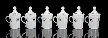 CREMEKOPPAR, 6 st, glas, Strömbäcks glasbruk. 1800-talets början.