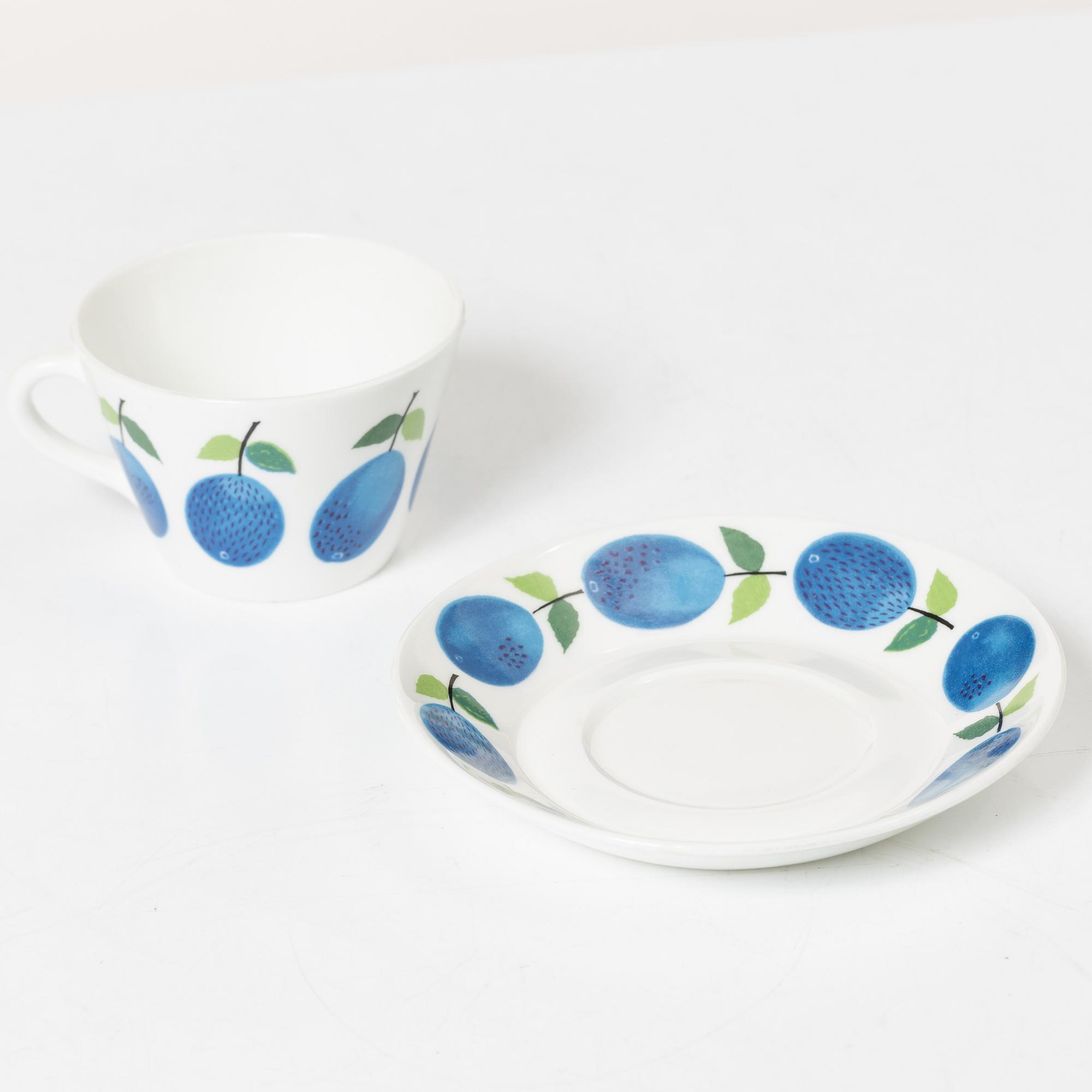 Stig Lindberg, Coffee cups with saucers, 9 pcs, "Prunus", Gustavsberg.