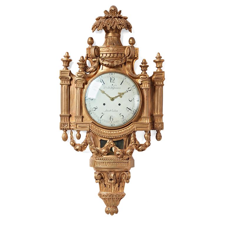 A Gustavian wall clock by Hans Wessman (active in Stockholm 1787-1805).