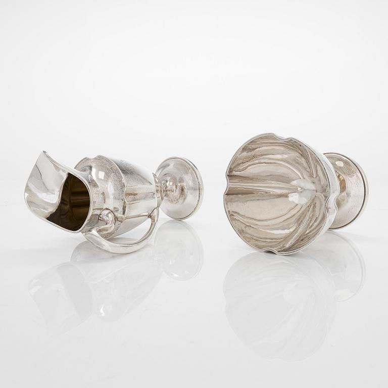 Kaffe- och teservis, 5 delar, silver, på försilvrad bricka, USA, sannolikt 1930-tal.