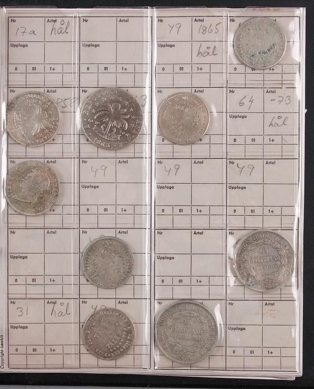 MYNTSAMLING, 4 album, mest silver, Sydamerika 1700-1900-tal. Totalvikt ca 5kg.