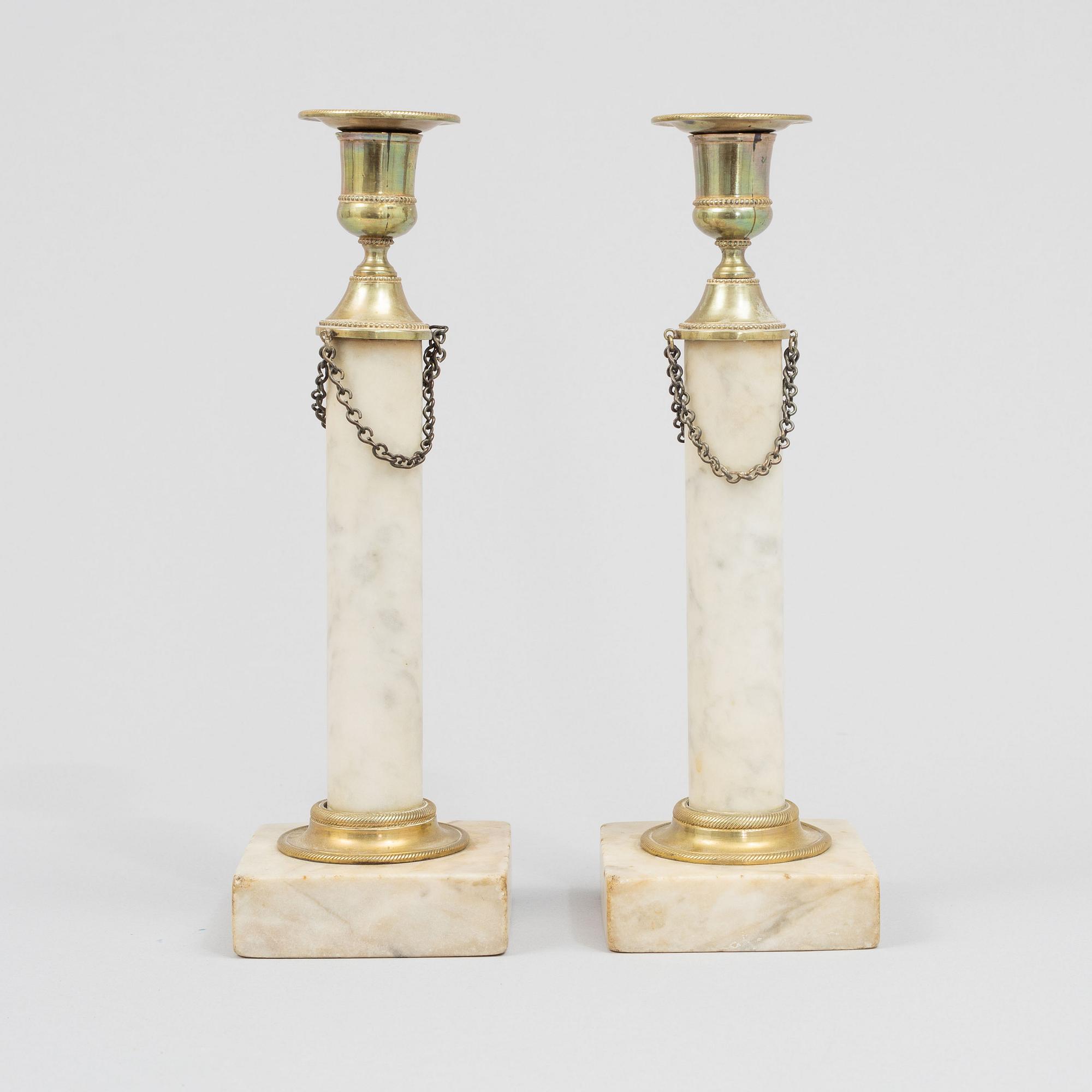 A pair of Gustavian style candle sticks, Sweden, second half of the 19th century.