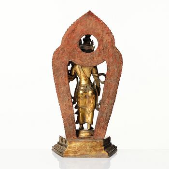 Boddhisatva, Avalokiteshvara, förgylld kopparlegering, Nepal, 1900-tal.