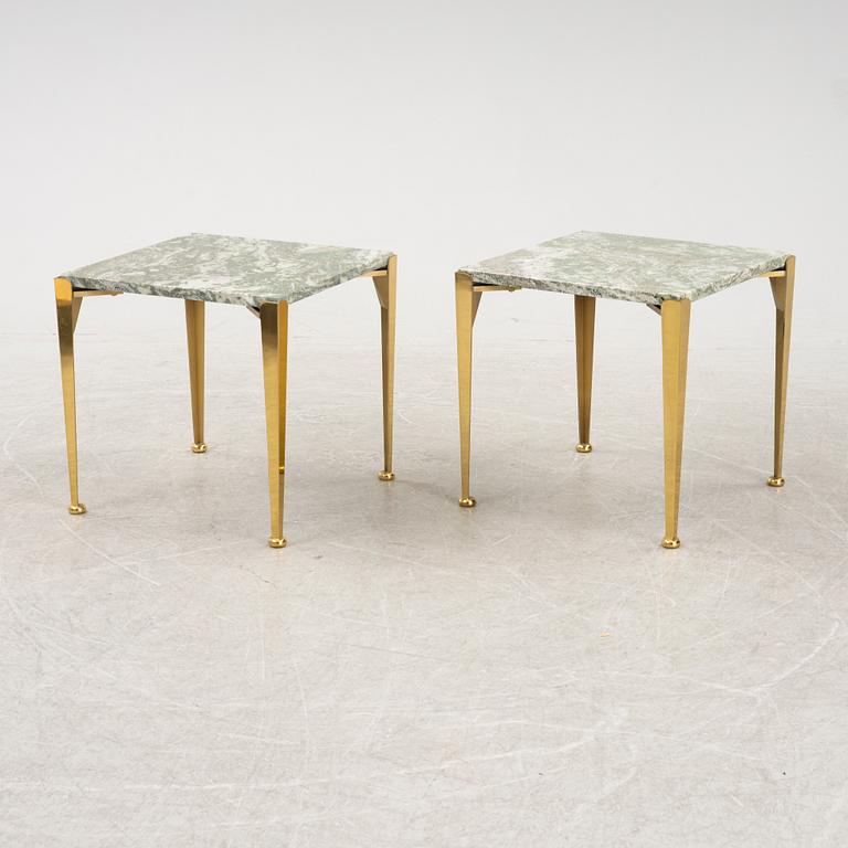 A pair of model 764 brass and marble side tables by Josef Frank for Firma Svenskt Tenn.