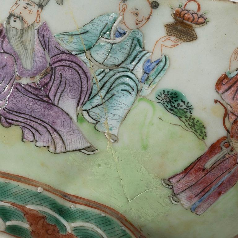 A set of five famille rose tea cups, Qing dynasty, 18th century and a bowl, Qing dynasty, 19th century.