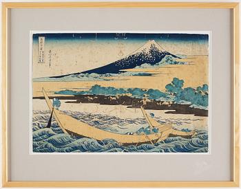 KATSUSHIKA HOKUSAI (1760–1849), efter, färgträsnitt. Japan, "Tago Bay", 1800-tal.