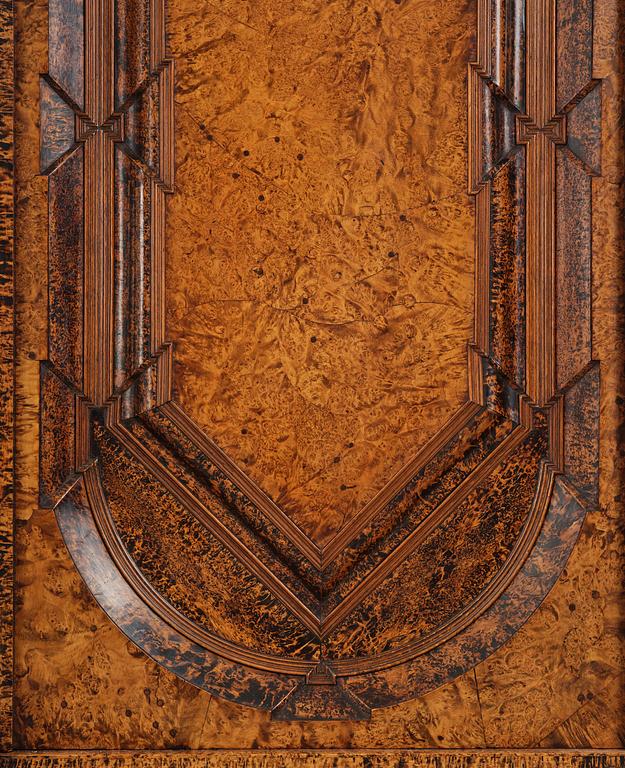 A Swedish late baroque burr-alder cabinet, first part 18th century.