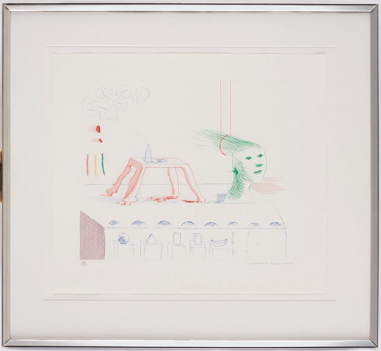 David Hockney, "A Moving Still Life" från sviten "The Blue Guitar".
