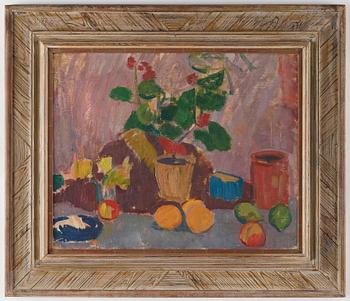 Karl Isakson, Stilleben med blomma och frukter.