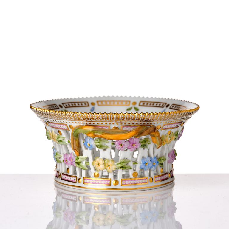 A Royal Copenhagen 'Flora Danica' chesnut basket with stand, Denmark, 20th Century.