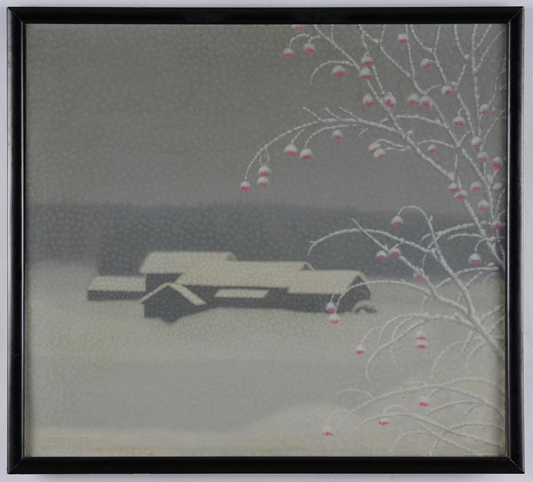 Bror Lindh, Rowan berries in a winter landscape.