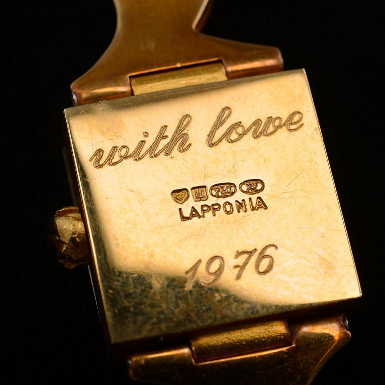 Björn Weckström, A WRISTWATCH, gold 18K, diamonds 0,08 ct, "Time Adviser", Lapponia 1975. Weight 66,5 g.