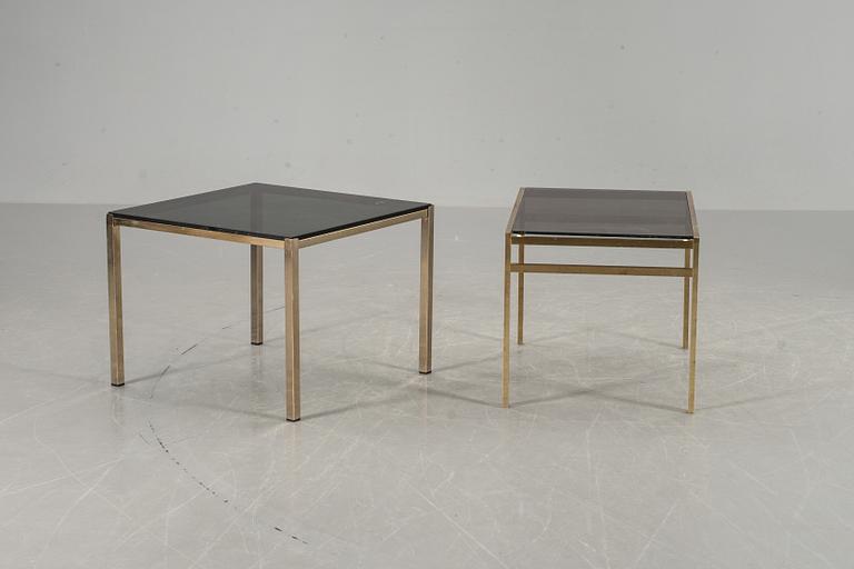 SIDOBORD, två stycken,  glas och mässing, 1970/80-tal.