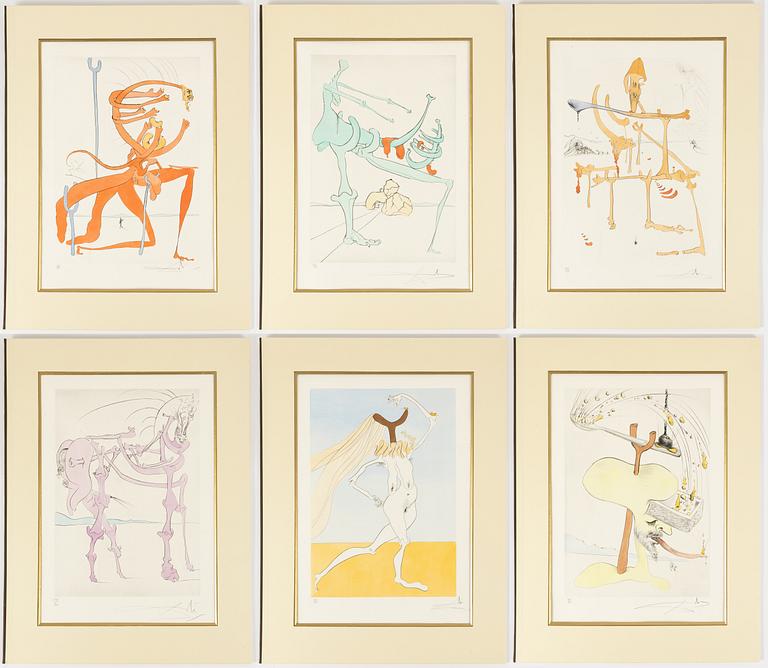 Salvador Dalí, "Quevedos visioner", portfölj med 6 torrnålsgravyrer.