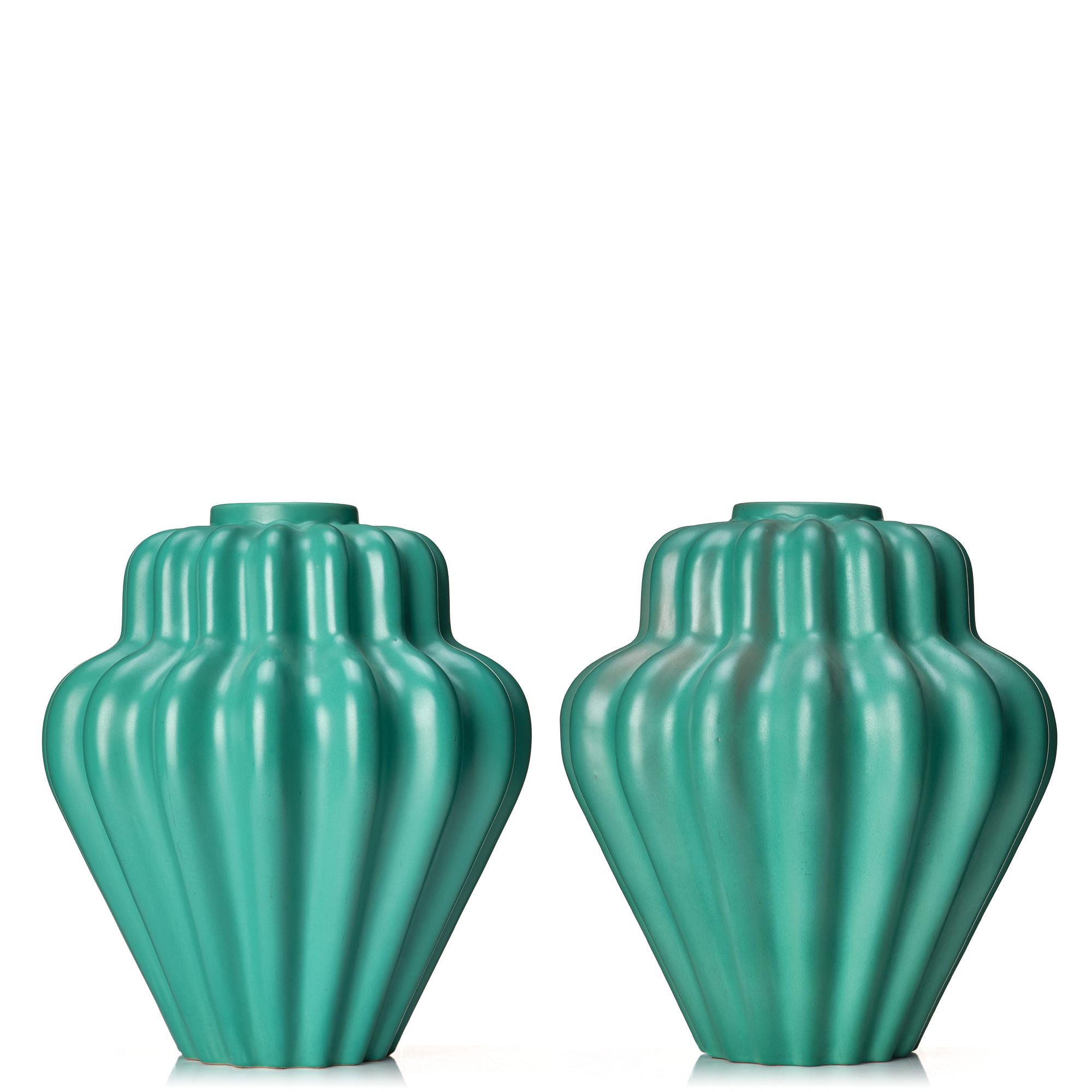 Ewald Dahlskog, two faience vases, Bo Fajans 1930's.
