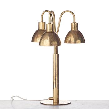 Hans-Agne Jakobsson, a brass three light table lamp, Markaryd Sweden, modell B211.