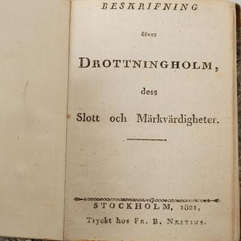 Samling äldre böcker, 8 st, mestadels om Drottningholm, 1700-1800-tal.