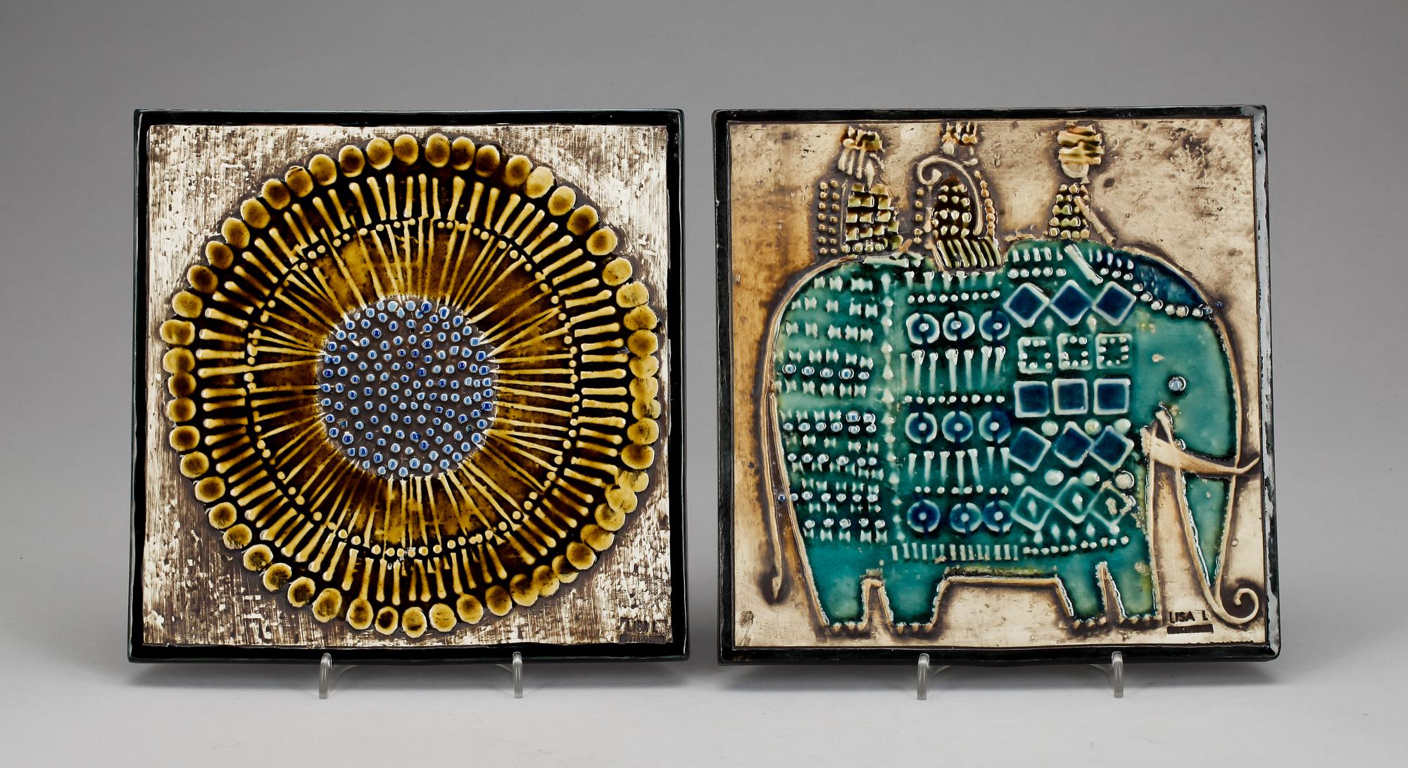 VÄGGPLATTOR, stengods, 2 st, Lisa Larson, Gustavsberg, 1962-1967.