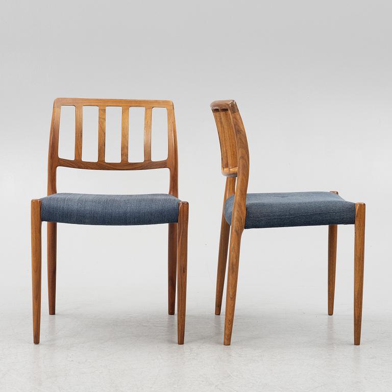 Niels Møller, three chairs, model 83, J.L. Møllers Møbelfabrik, Denmark, 1960's.