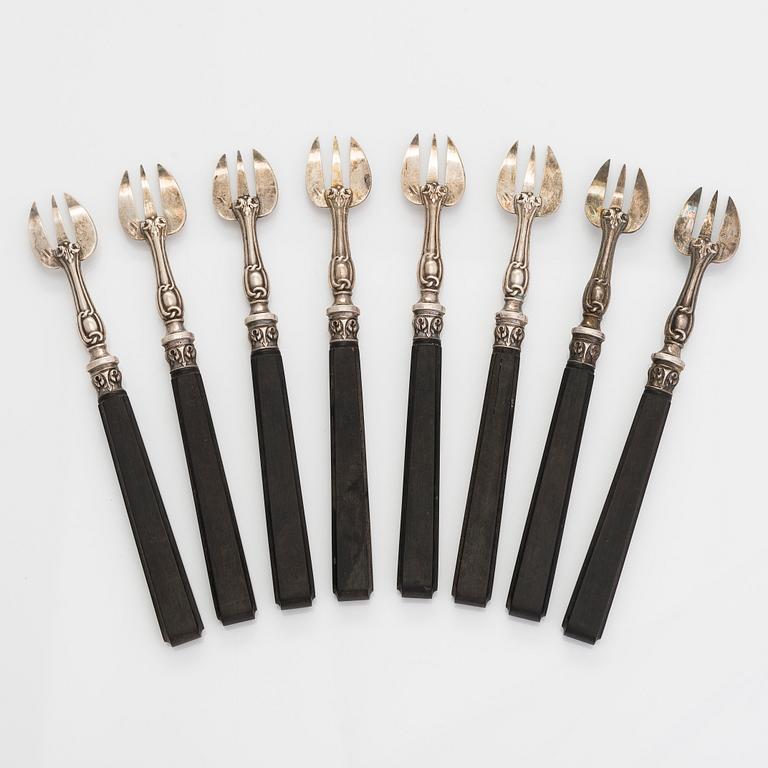 Ostrongafflar, 8 st, silver, Frankrike, 1800-talets slut.